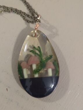 Black and Clear Resin Mushroom Pendant Necklace